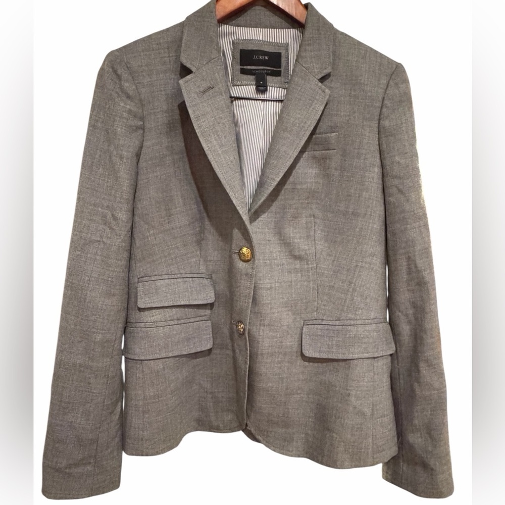 J. Crew Gray Schoolboy style Wool Blazer with Pinstripe Lining size 4